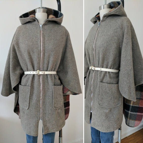 Reformation Vintage Plaid Pure Wool Cape Hooded Poncho - Picture 2 of 4